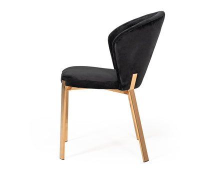 Set of Two Black and Champagne Upholstered Velvet Wing Back Dining Side Chairs