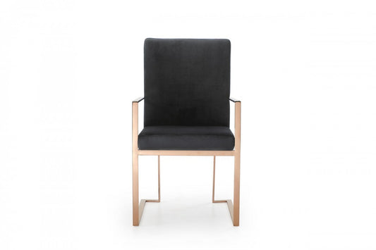 Black and Gold Upholstered Fabric Dining Arm Chair