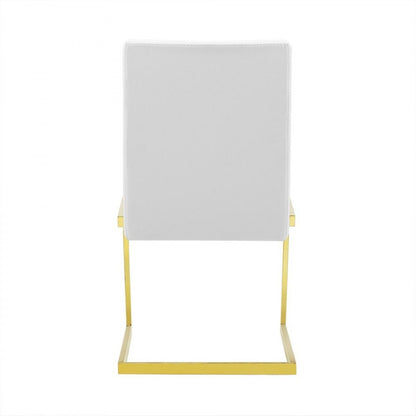 Set of Two White and Gold Upholstered Faux Leather Dining Side Chairs