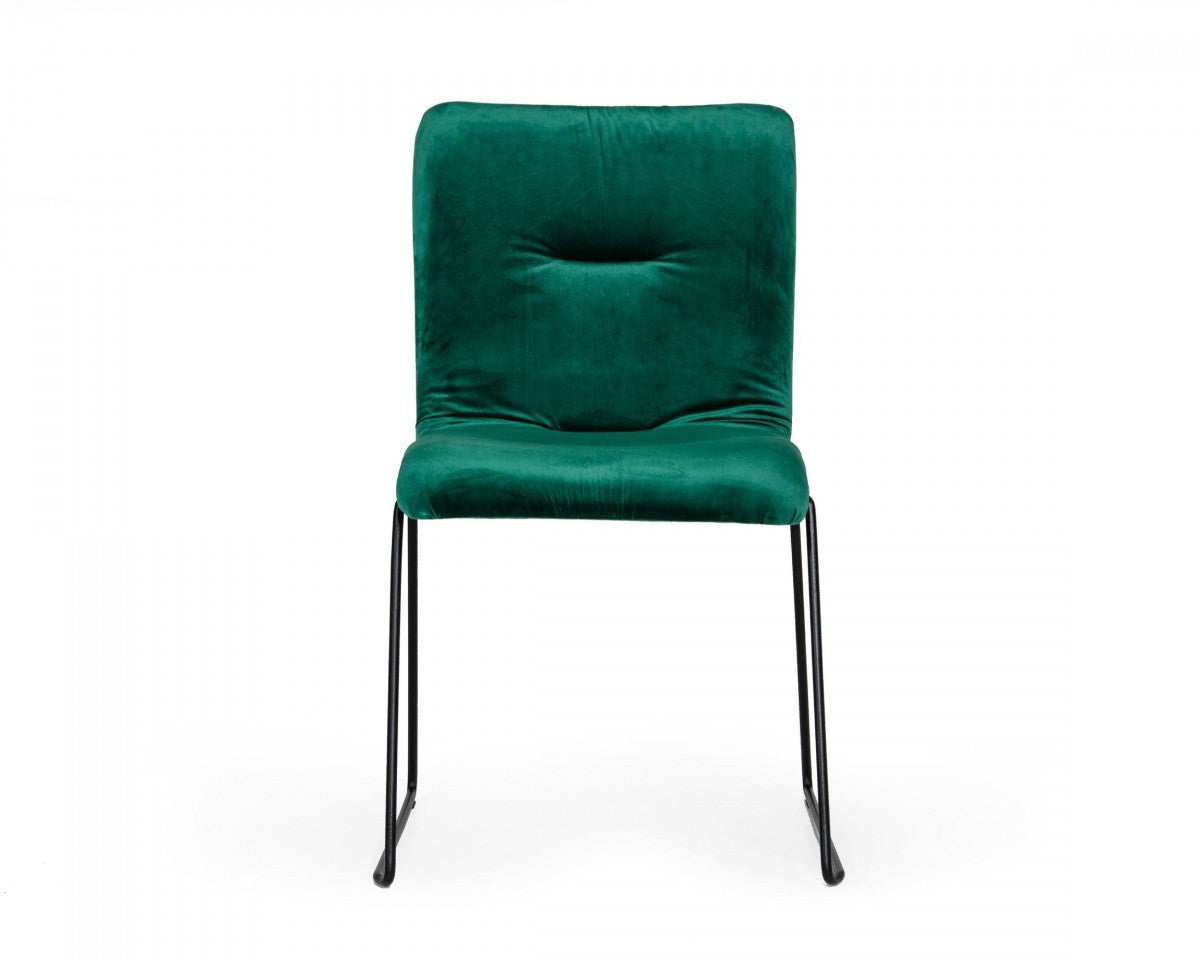 Set of Two Green and Black Upholstered Fabric Dining Side Chairs