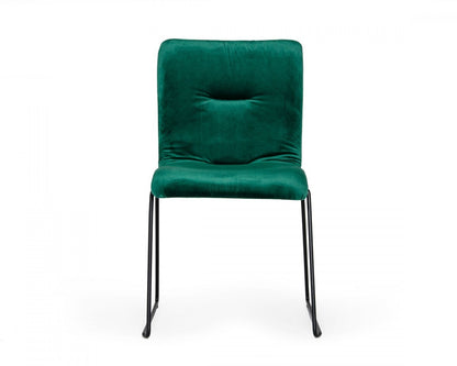 Set of Two Green and Black Upholstered Fabric Dining Side Chairs