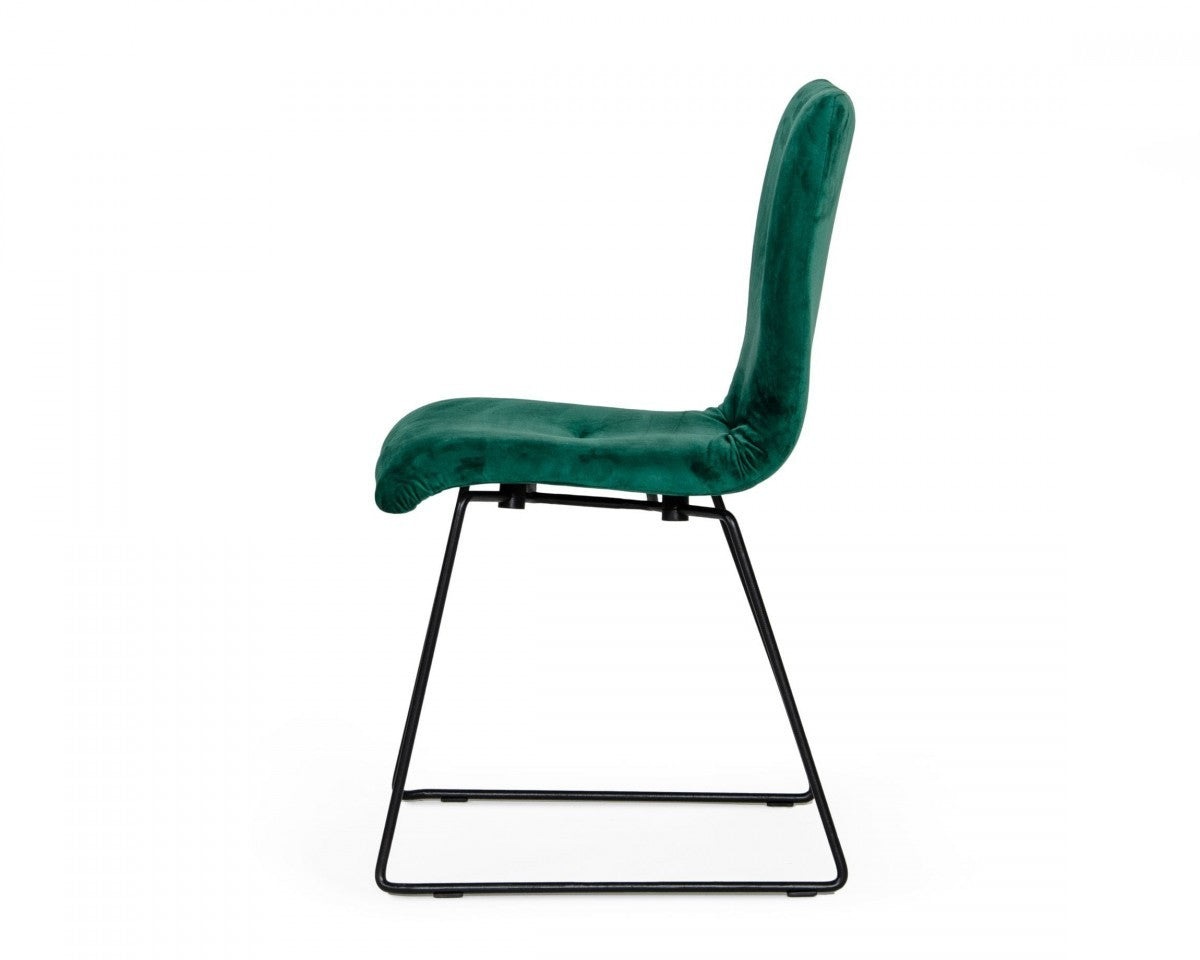 Set of Two Green and Black Upholstered Fabric Dining Side Chairs