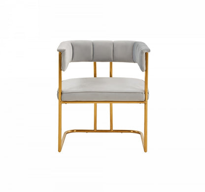 Gray and Gold Upholstered Fabric Dining Arm Chair