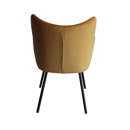 Yellow and Black Upholstered Velvet Wing Back Dining Arm Chair