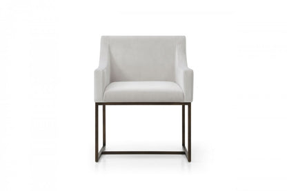 Beige and Antiqued Brass Upholstered Fabric Dining Arm Chair