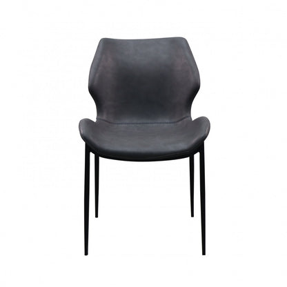 Set of Two Gray and Black Upholstered Faux Leather Wing Back Dining Side Chairs
