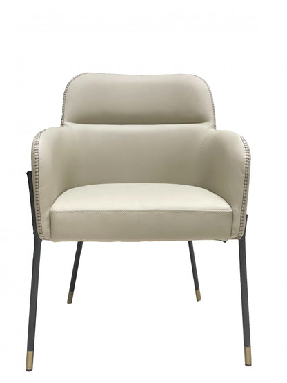 Gray and Black Upholstered Faux Leather Slat Back Dining Arm Chair
