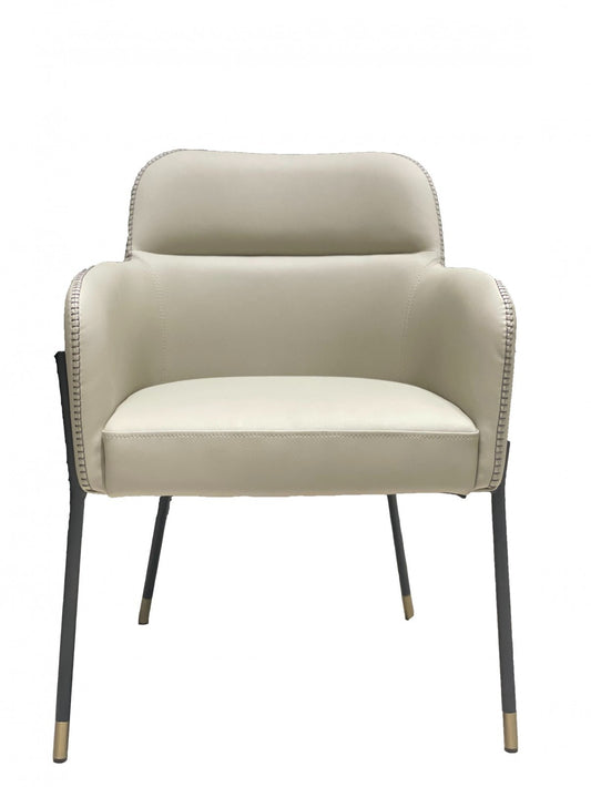 Gray and Black Upholstered Faux Leather Slat Back Dining Arm Chair