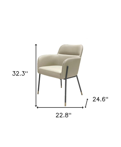 Gray and Black Upholstered Faux Leather Slat Back Dining Arm Chair