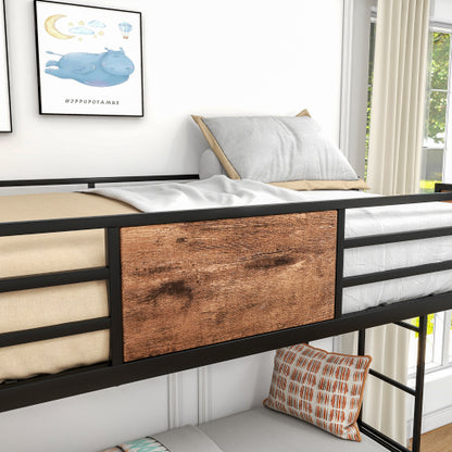 Twin Over Twin Size Metal Bunk Bed With Double Safety Guard Rails, Heavy Duty, Space-Saving Design, Steel Bed For School, Bedroom