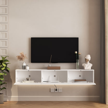 Floating TV Stand Wall Mounted With 16 Color LEDs, Modern TV Stand, Floating TV Cabinet Entertainment Center For 55 60 65 Inch TV