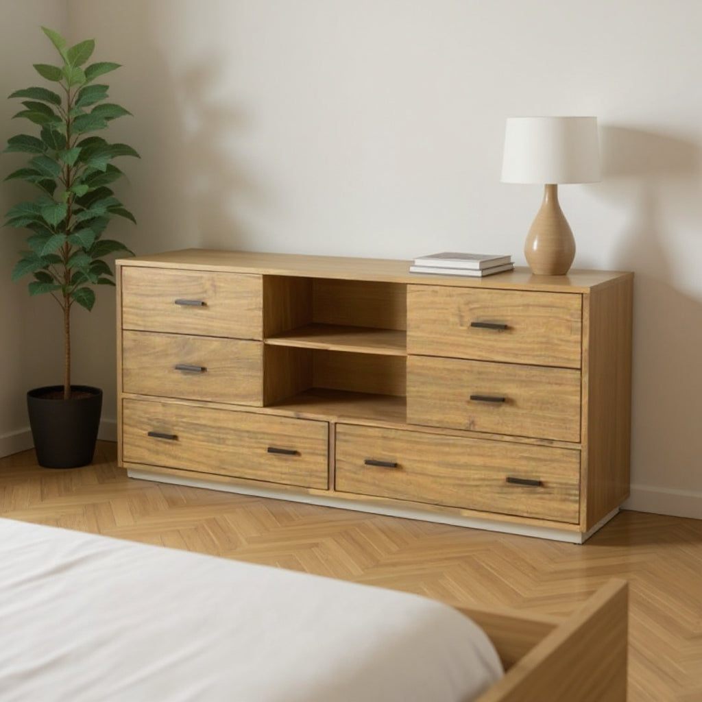 63" Walnut Six Drawer Combo Dresser