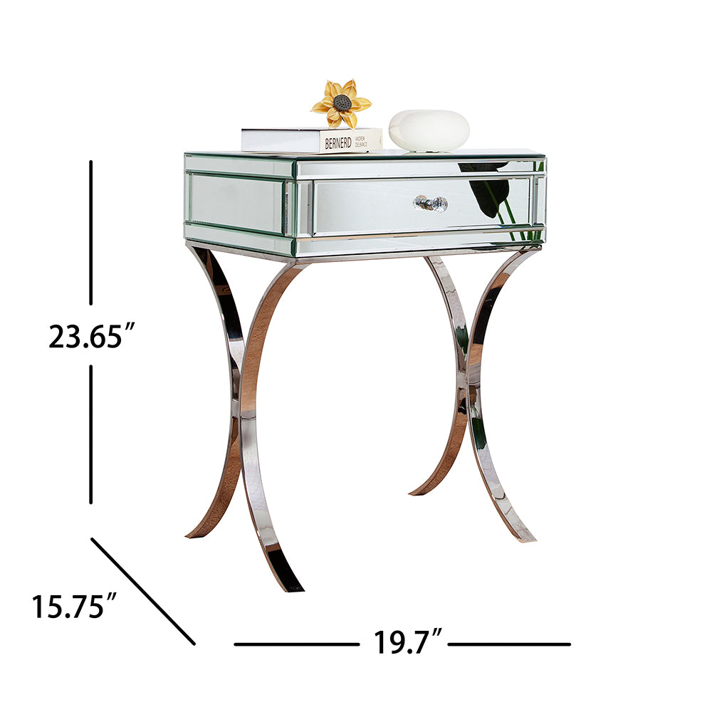 24" Stainless Steel and Mirror Nightstand