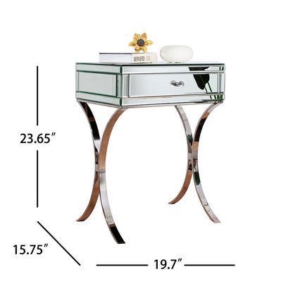 24" Stainless Steel and Mirror Nightstand