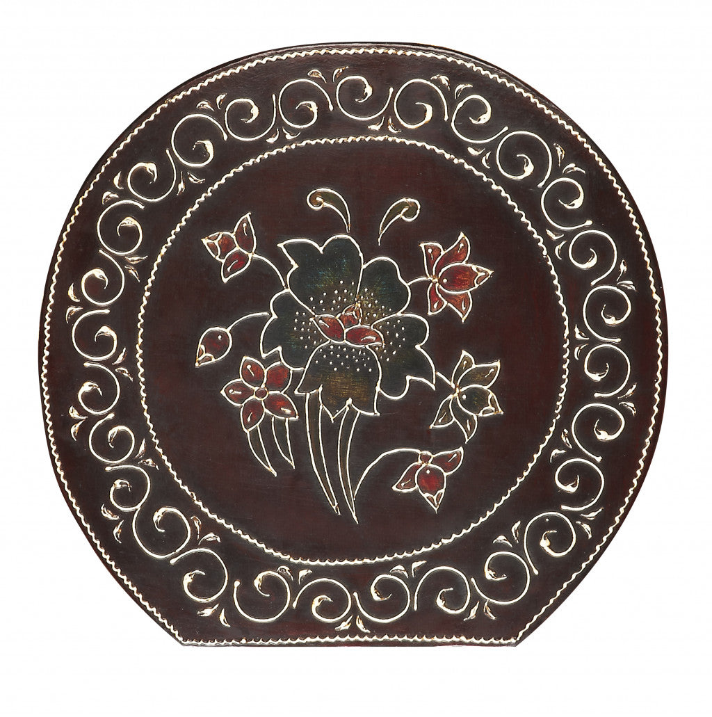 15" Brown Hand Painted Floral Three Dimensional Elephant End Table