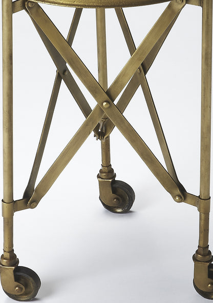 24" Antiqued Gold Iron Round Rolling End Table