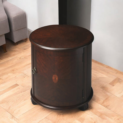 24" Dark Brown Wood Round Drum End Table