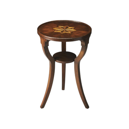 24" Wood Brown Wood And Solid Wood Round End Table With Shelf