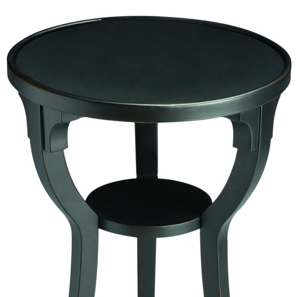24" Black Manufactured Wood Round End Table With Shelf