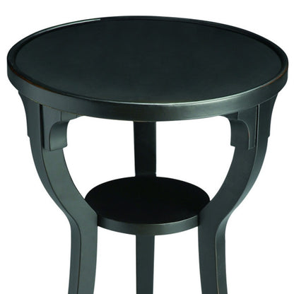 24" Black Manufactured Wood Round End Table With Shelf