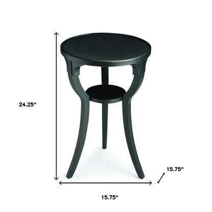 24" Black Manufactured Wood Round End Table With Shelf