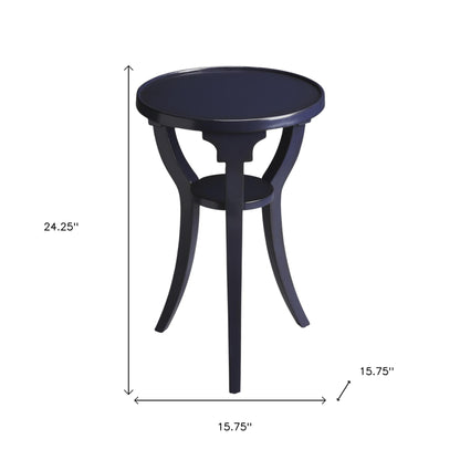 24" Blue Wood And Solid Wood Round End Table With Shelf