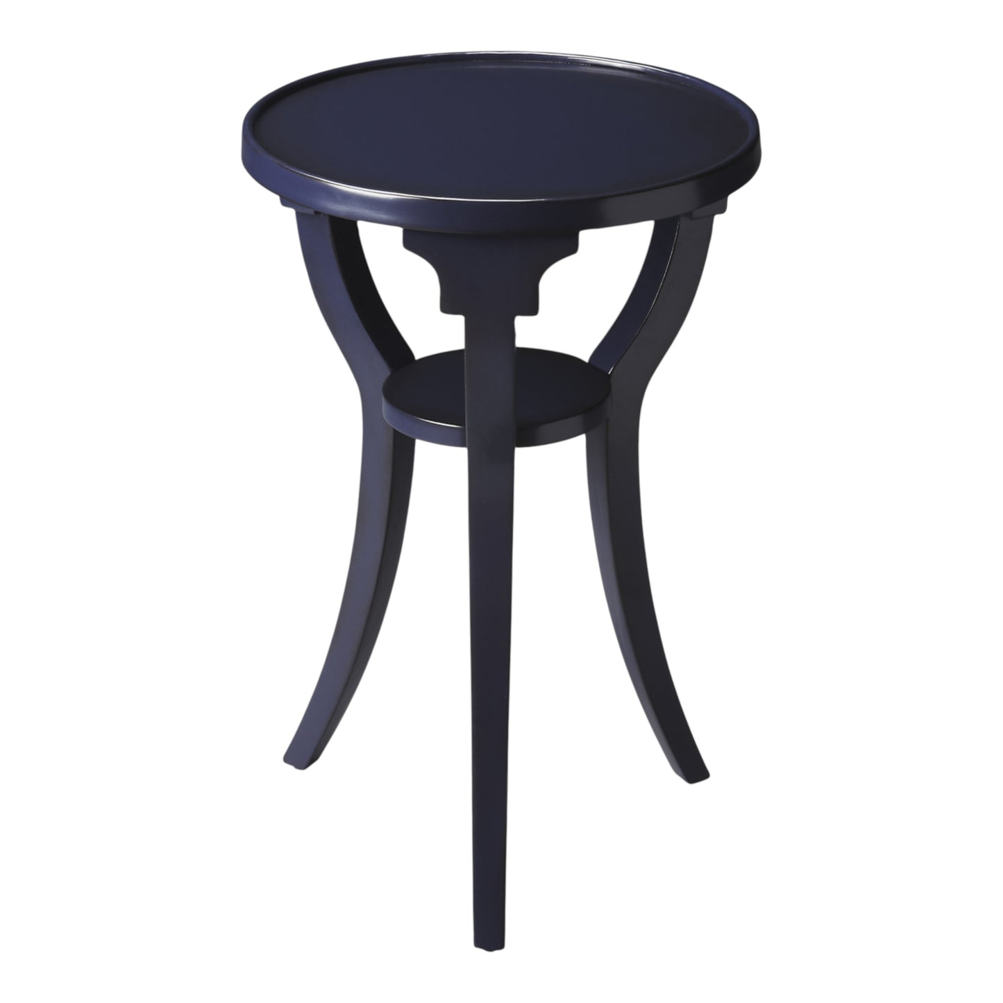 24" Blue Wood And Solid Wood Round End Table With Shelf