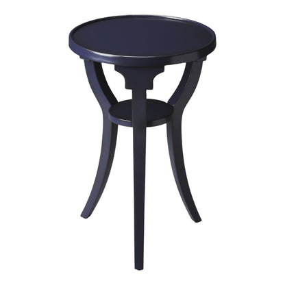 24" Blue Wood And Solid Wood Round End Table With Shelf