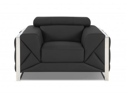 48" Dark Slate Gray And White Italian Leather Arm Chair