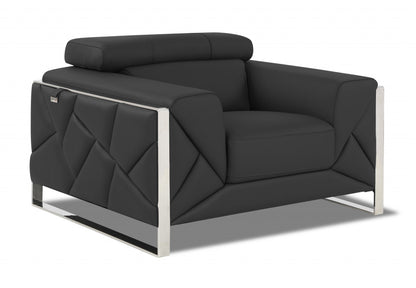 48" Dark Slate Gray And White Italian Leather Arm Chair