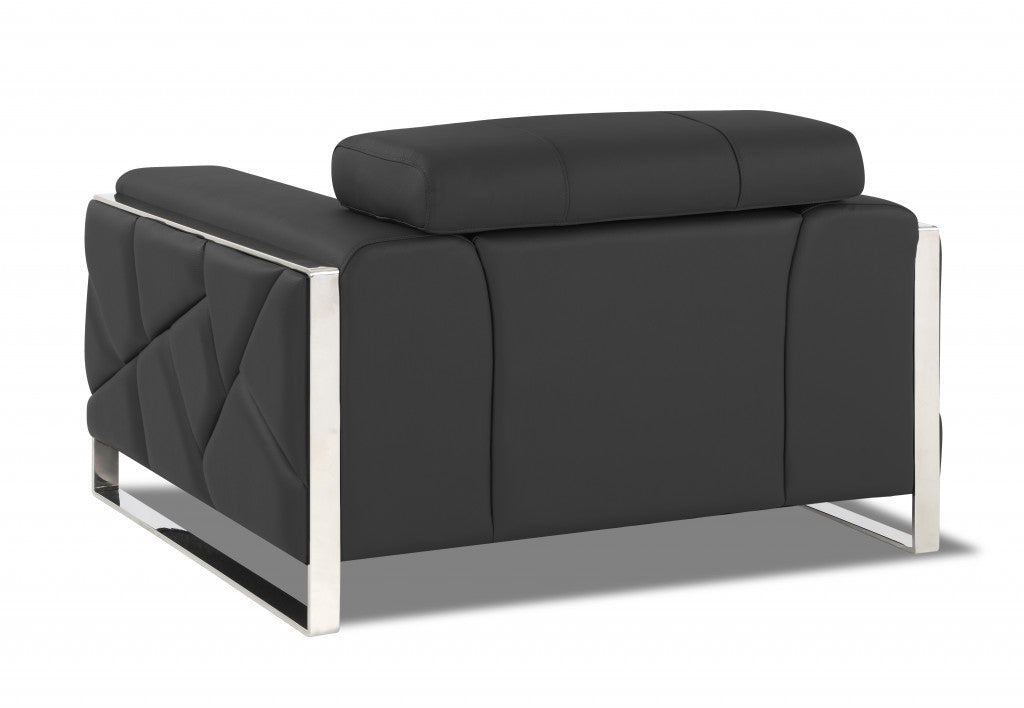 48" Dark Slate Gray And White Italian Leather Arm Chair