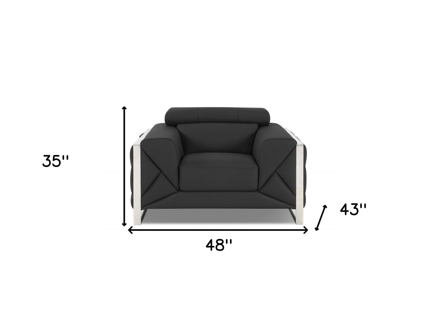 48" Dark Slate Gray And White Italian Leather Arm Chair