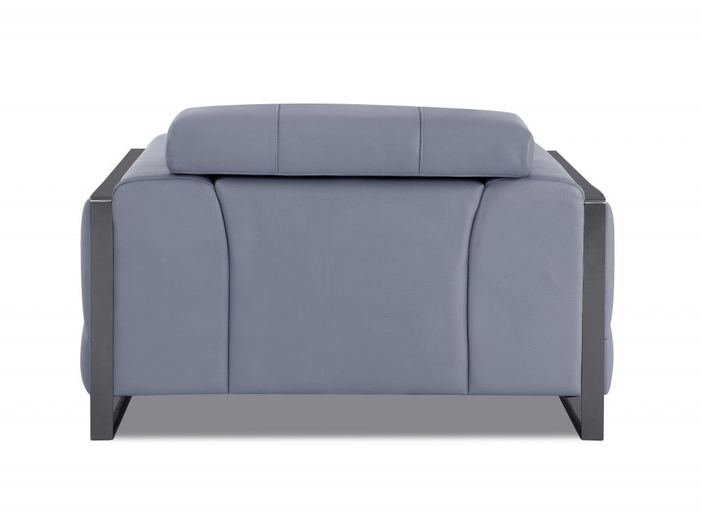 48" Light Blue And Black Italian Leather Arm Chair