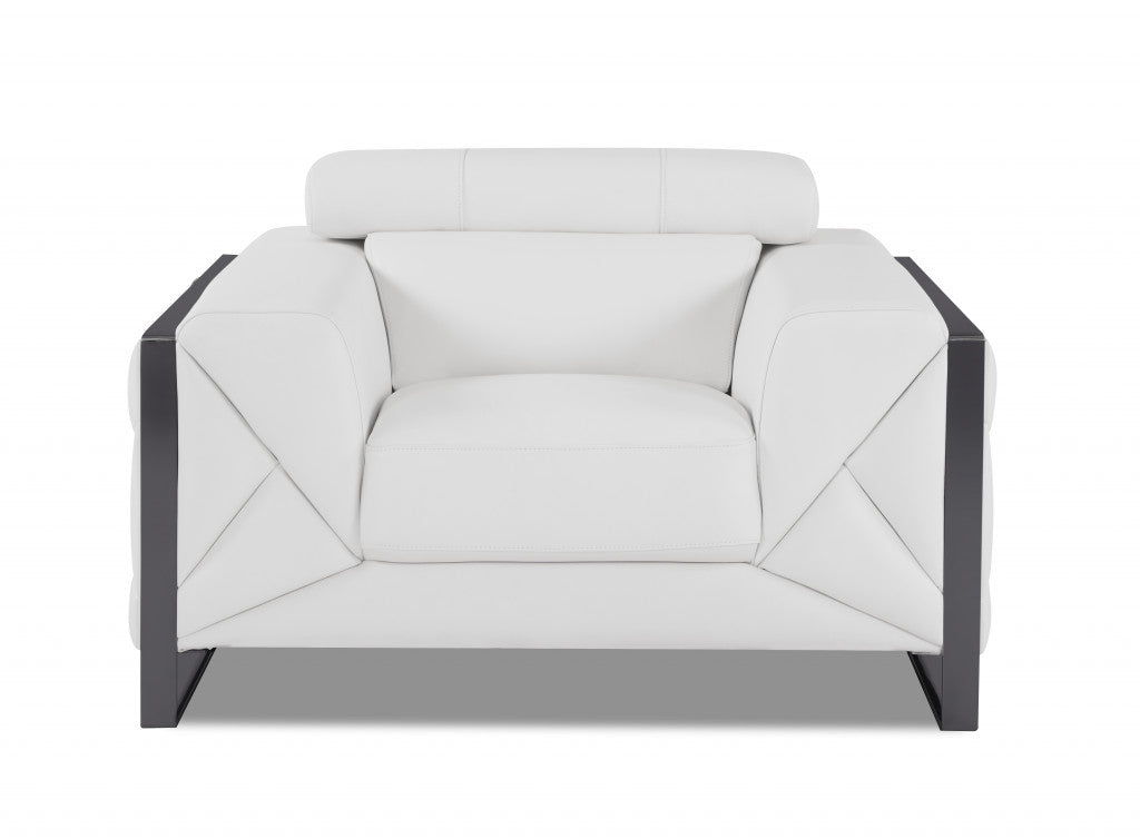 48" White And Gunmetal Italian Leather Arm Chair