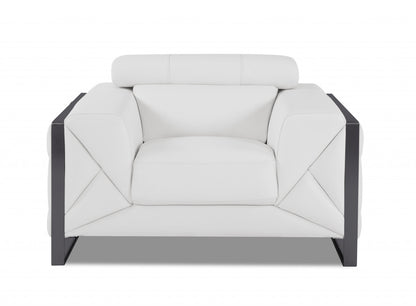 48" White And Gunmetal Italian Leather Arm Chair
