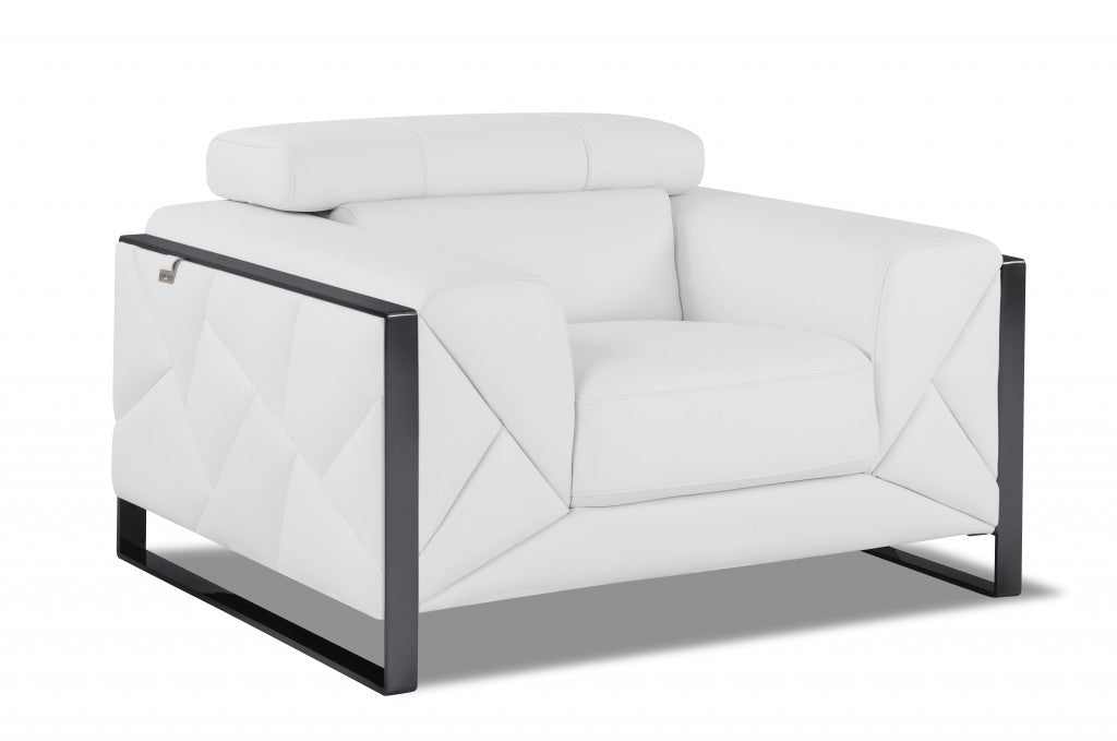 48" White And Gunmetal Italian Leather Arm Chair