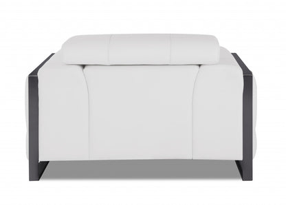 48" White And Gunmetal Italian Leather Arm Chair