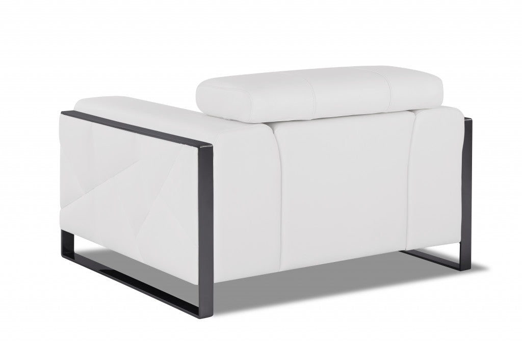 48" White And Gunmetal Italian Leather Arm Chair