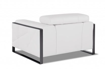 48" White And Gunmetal Italian Leather Arm Chair
