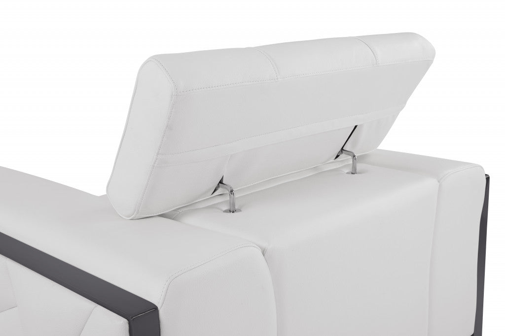 48" White And Gunmetal Italian Leather Arm Chair