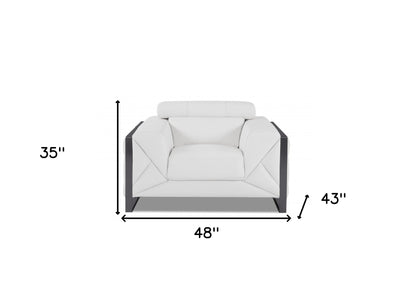 48" White And Gunmetal Italian Leather Arm Chair