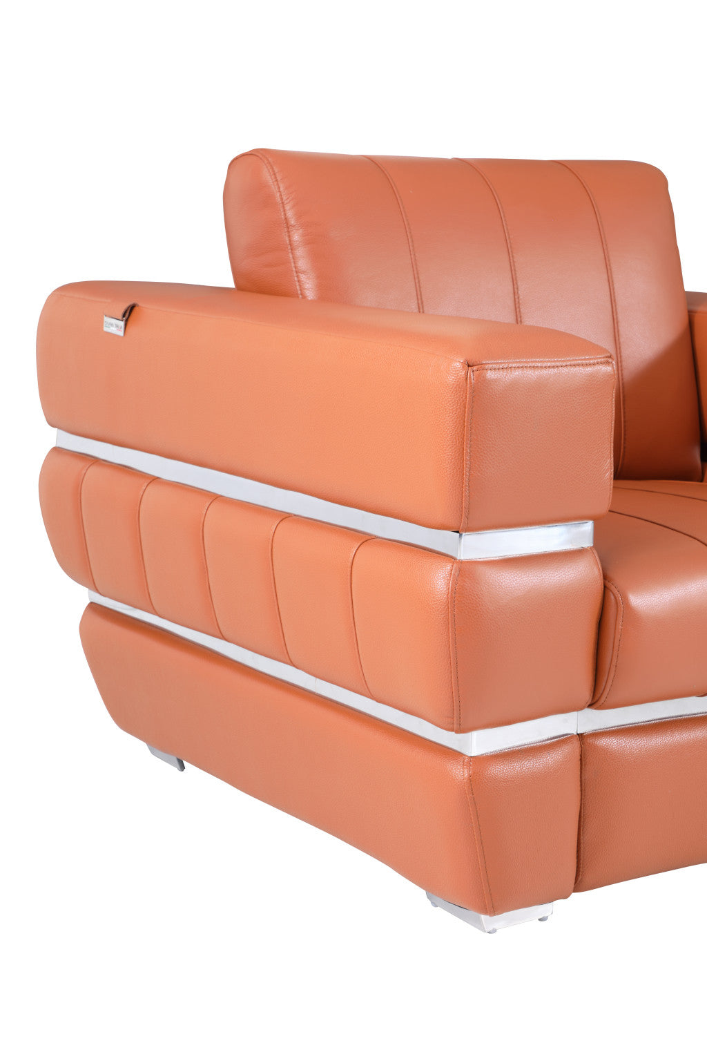 48" Camel And Silver Italian Leather Arm Chair
