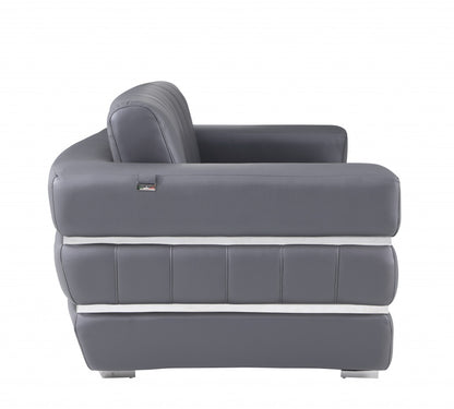 48" Dark Slate Gray And White Italian Leather Arm Chair