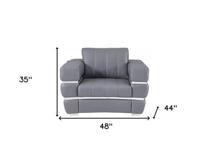 48" Dark Slate Gray And White Italian Leather Arm Chair