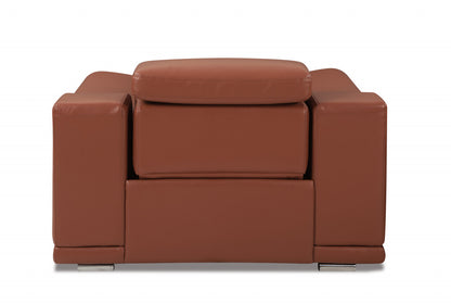 48" Camel And Silver Italian Leather Arm Chair