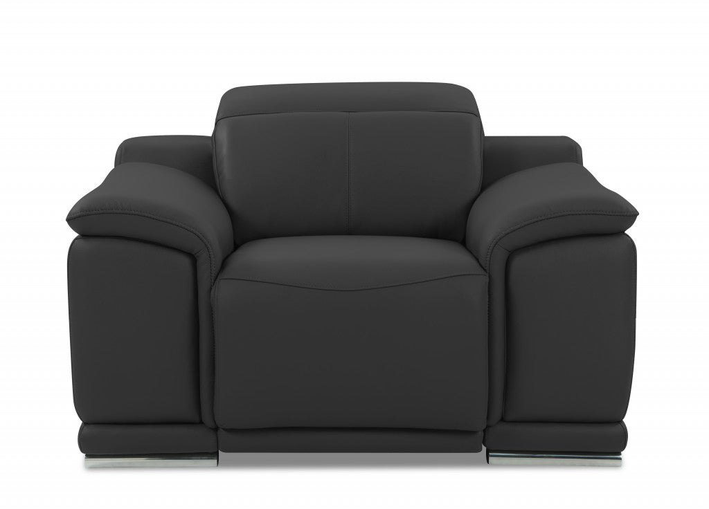 48" Dark Slate Gray And White Italian Leather Arm Chair