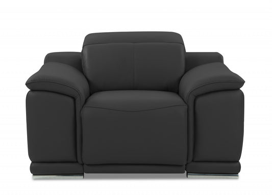 48" Dark Slate Gray And White Italian Leather Arm Chair