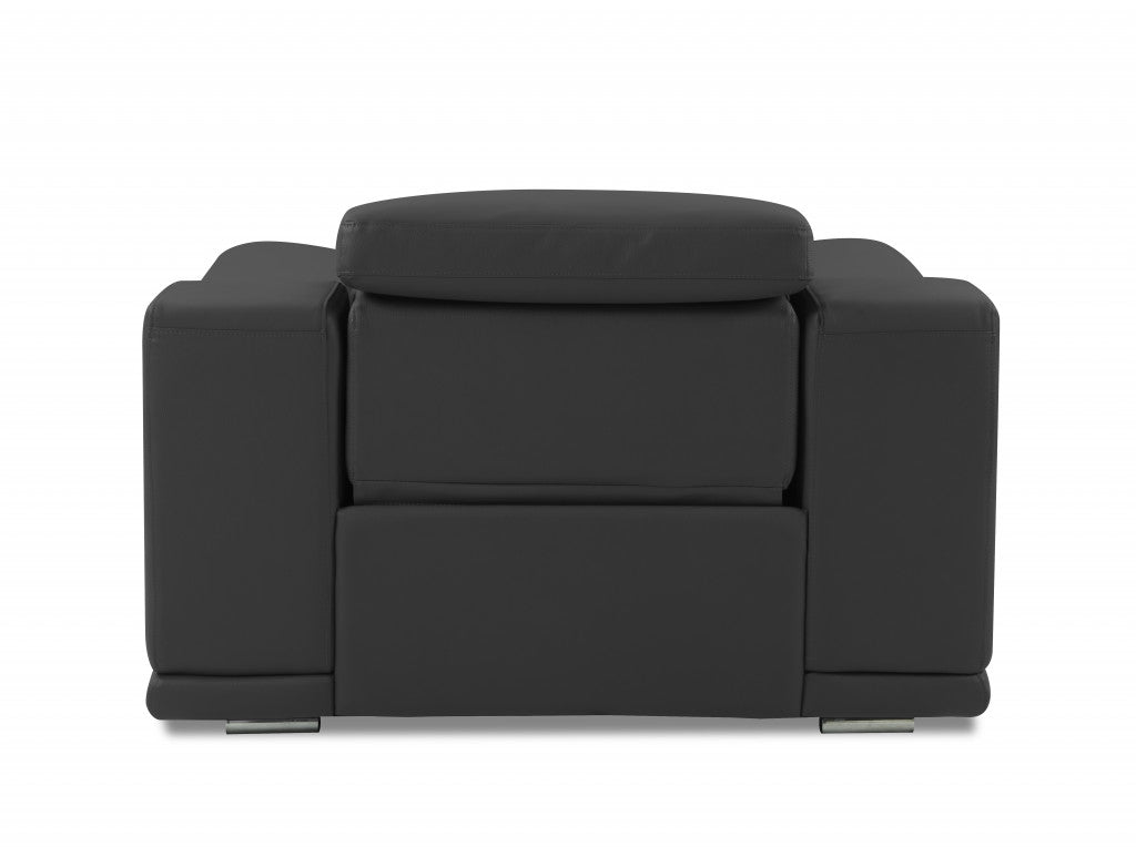 48" Dark Slate Gray And White Italian Leather Arm Chair
