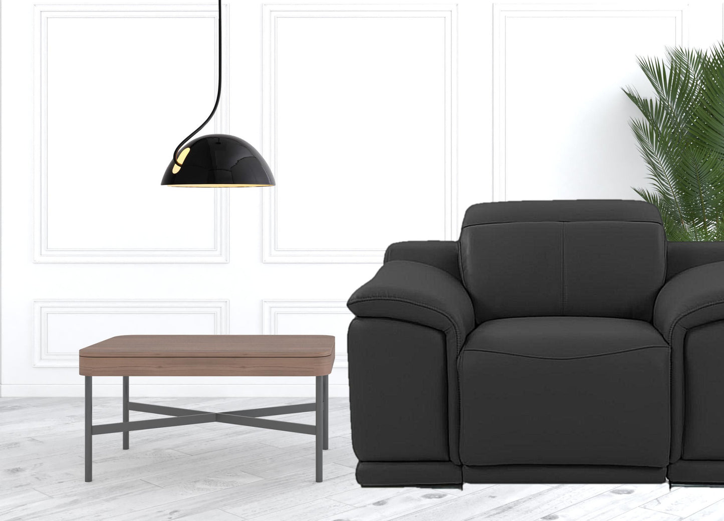 48" Dark Slate Gray And White Italian Leather Arm Chair