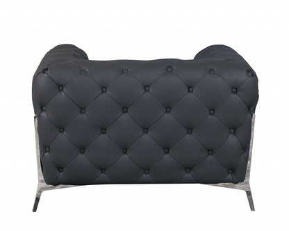 45" Dark Slate Gray And White Italian Leather Arm Chair